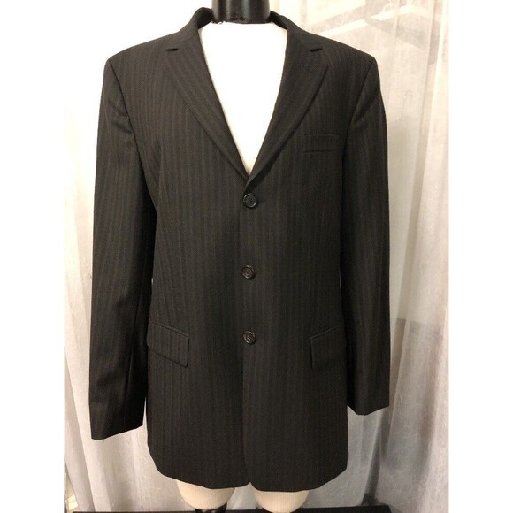 Hugo Boss Men's Blazer Black Brown Stripe Pure Wool Fully Lined Size 40R - Picture 1 of 12
